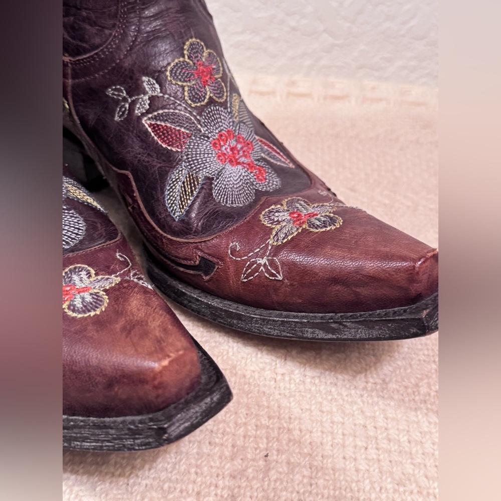 Old Gringo Bonnie Brass Floral Embroidered Leather Western Boots Brown Tall 8.5 - Picture 5 of 12